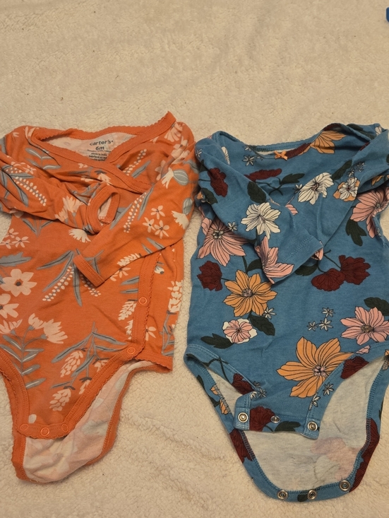 Carter's Other - Carter's Orange & Blue Floral Wrap-Front Baby One-Pieces